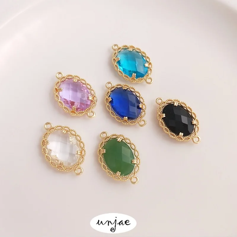 

Цвет сохраняющий Золото Кружева Кристалл Циркон овальный двойной подвесной соединительный элемент diy Ювелирные изделия фитинг