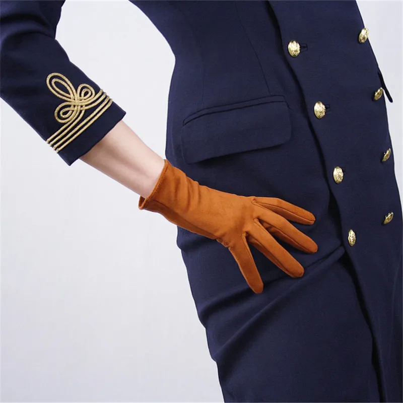 Замшевые перчатки 21 см коричневые матовые замшевые с эффектом эмуляции кожи