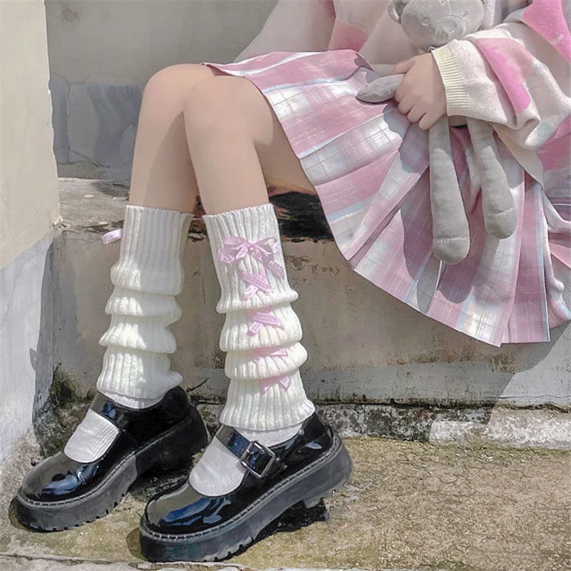 Calcetines largos de punto para mujer, calentadores de piernas de Lolita, estilo japonés, para Otoño