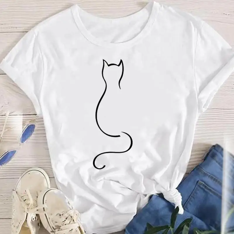 Fashion Cartoon Cat Plant Casual New Lovely Tees Women Short Sleeve Lady Female Graphic Tops Clothes Print Tshirt T-Shirt images - 6