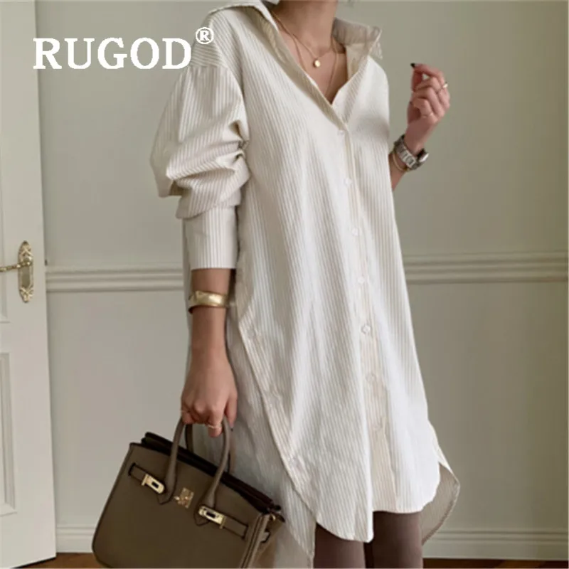 

Однотонная винтажная блузка RUGOD, женские блузки, элегантный топ с длинным рукавом, корейская модная одежда, женские рубашки, Повседневная Дл...