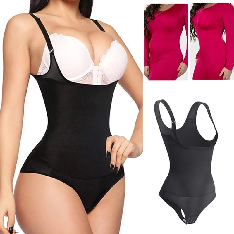 

Mulheres cintura trainer shapewear tanga bodysuit sem costura barriga controle calcinha faja busto aberto corpo shaper