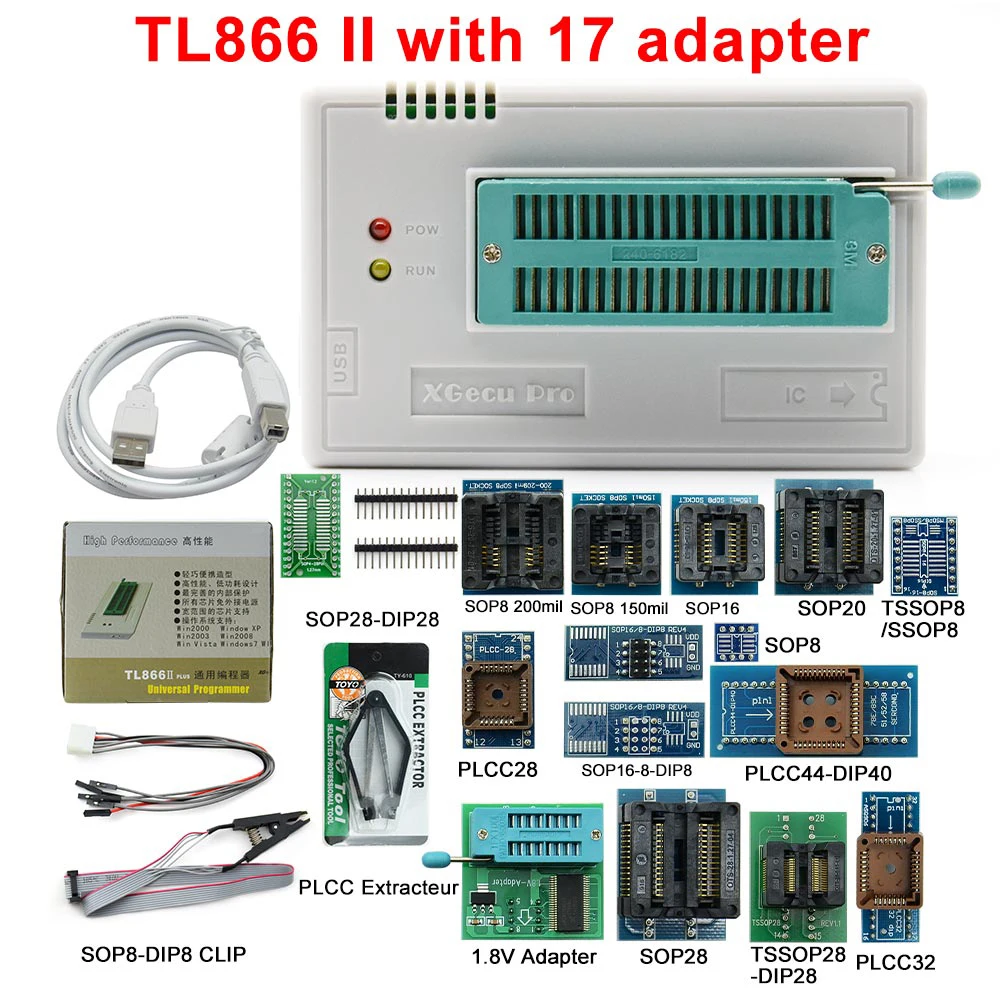 

Универсальный программатор XGECU TL866II Plus + 17 адаптеров TL866 Flash EPROM с тестовым зажимом, умный чип, быстрый программируемый компилятор скорости