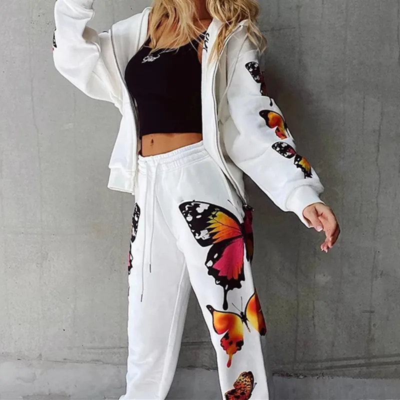 

Комплект Спортивный Женский, демисезонный, с капюшоном и принтом бабочек