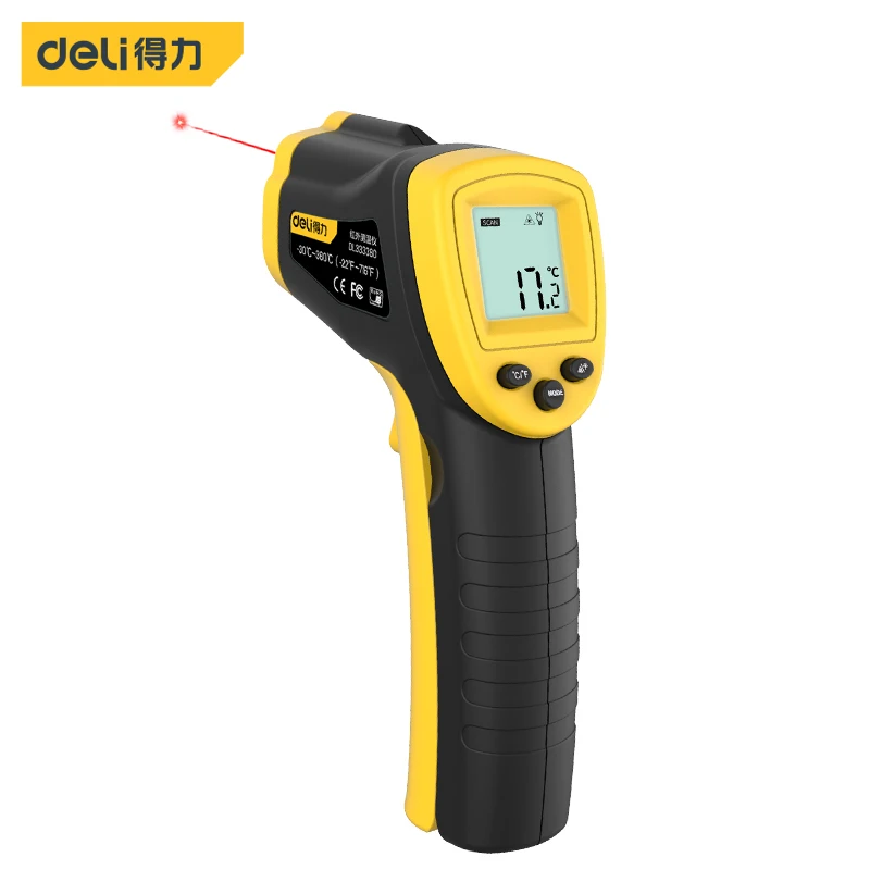 

Цифровой инфракрасный термометр Deli Hd промышленный пистолет для выпечки продуктов (-30-380 ℃) Бесконтактные измерительные инструменты