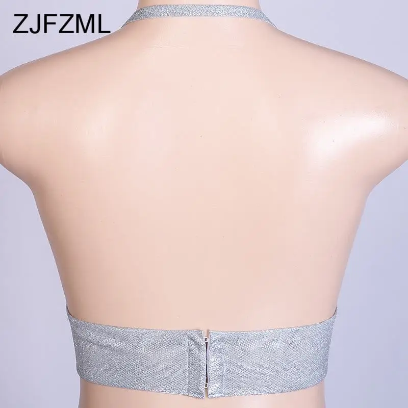 Глубокий v-образный вырез Блестящий летний короткий топ бюстгальтер без косточек