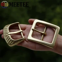 meetee 1pc2pcs 45mm pure copper belt buckles solid brass pin buckle head for belts 4 3 4 4cm diy hardware accessories