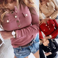 2021 sexy woman blouses long sleeve solid color ribbed slim plus size low cut blouse slim plus size low cut sexy women blouse
