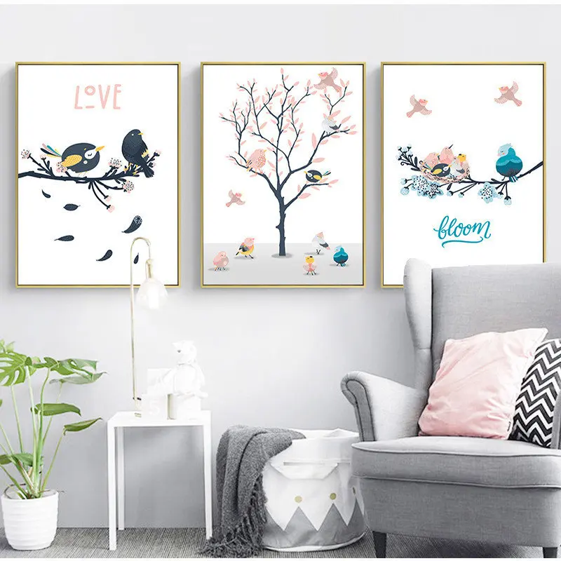 Картина на холсте с изображением милой птицы постеры для детской комнаты