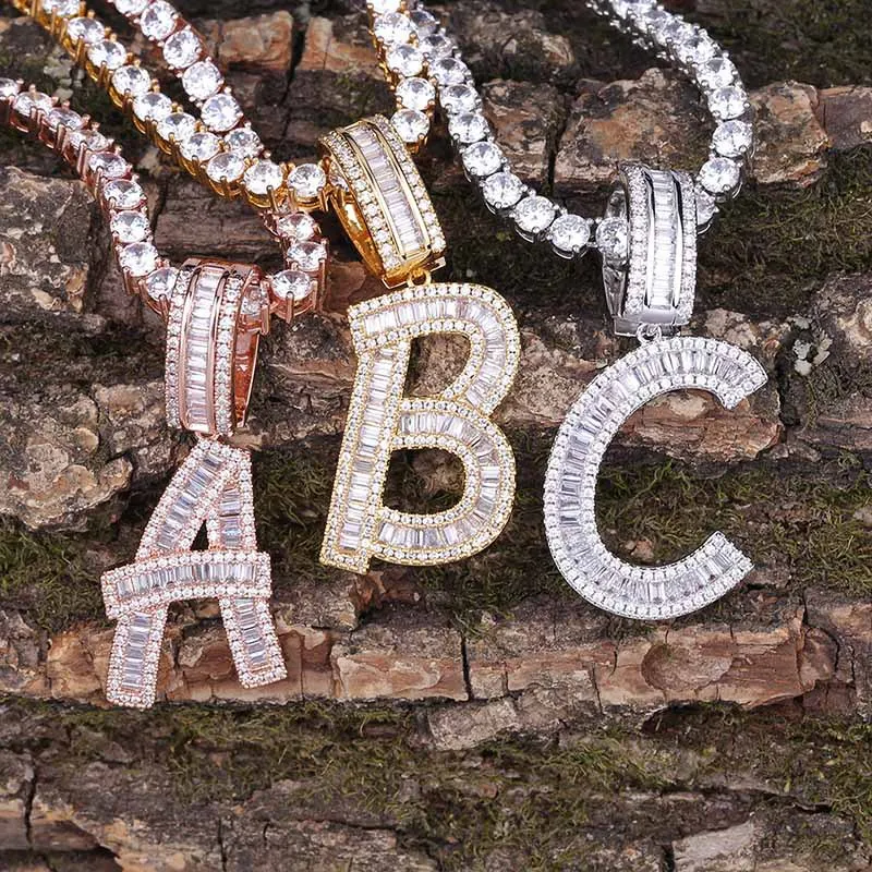 

Fashion Hip Hop 26 English Swash Letters Pendant Necklace Micro-Inlaid Zircon Accessories Couple Jewelry Gifts Can Be Customized