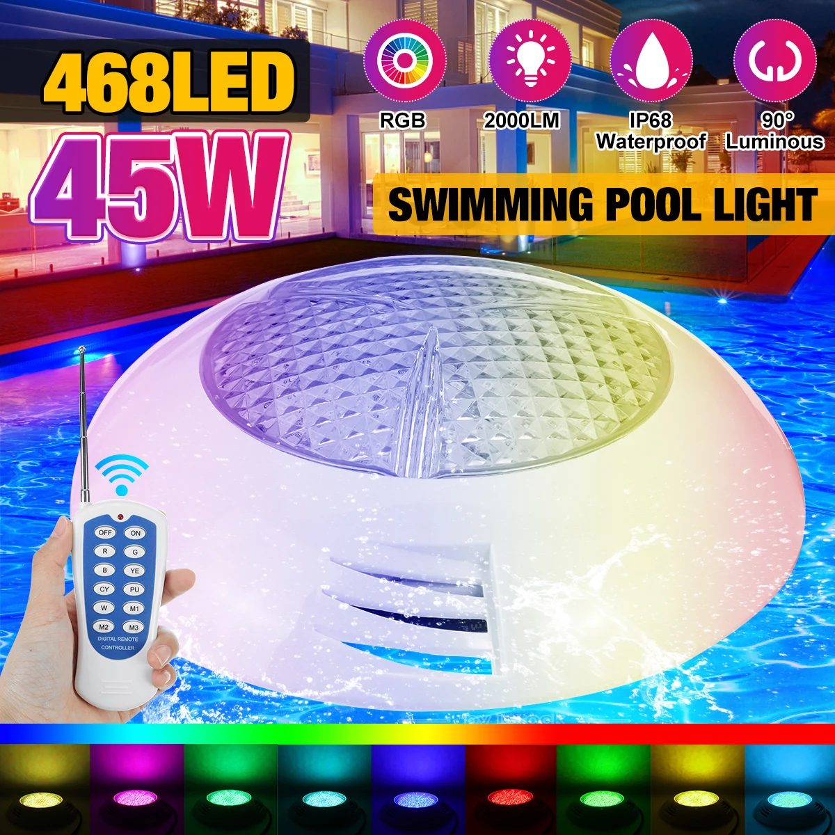 

45W RGB Led Swimming Pool Light 468LED IP68 Waterproof Garden Remote Control Underwater Light AC12V Pond Light RGB Led Spotlight