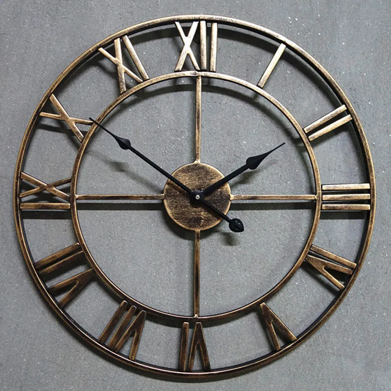 golden Большие настенные часы Saat негабаритные настенные часы Reloj Pared Horloge Clok Duvar Saati Роскошные художественные большие металлические часы в винтажном стиле для гостиной - Цвет: golden