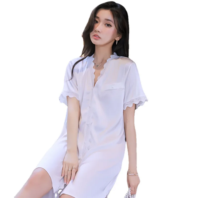 

Koszula Nocna Sexy Night Wear 2021 Vestaglia Donna Spring Summer Chemise De Nuit Sexy Silk Negligee Women Nightdress Home Wear