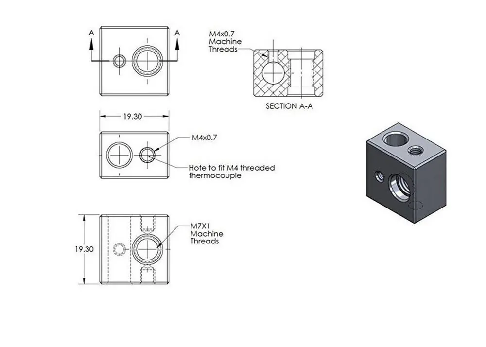 MK10 принтер Запчасти Hotend Комплект 0. 4 мм Медь насадка M7 нить Heatbreak с Тефлон PTFE-для Wanhao/FlashForge/создатель и т. д