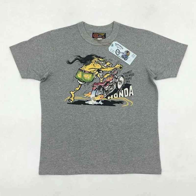 

60s Monster Motorcycle Print T-Shirts Heavyweight Crew Mens Graphic Tee