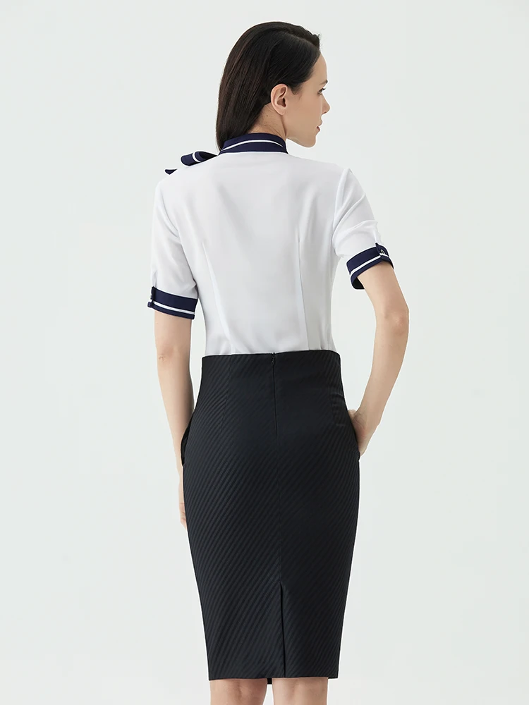 

Hot Sale Women's Airline Aviation Stewardess Uniform Professional Scarf Collar Skirt Short Full Sleeve Shirt Work Clothes