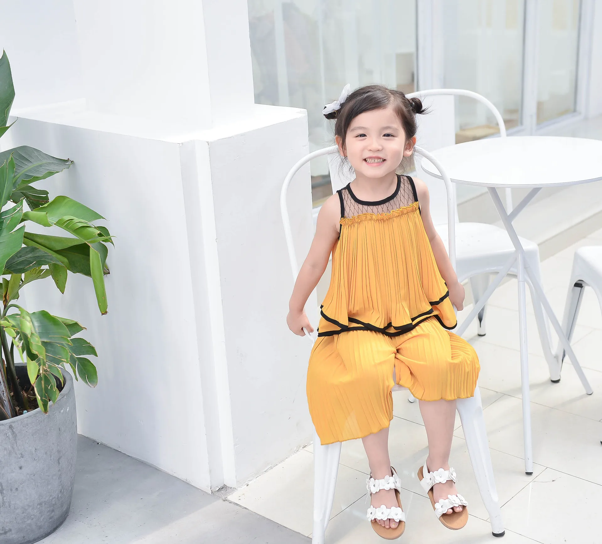 Комплект летней одежды для девочек шифоновая однотонная блузка рубашка и