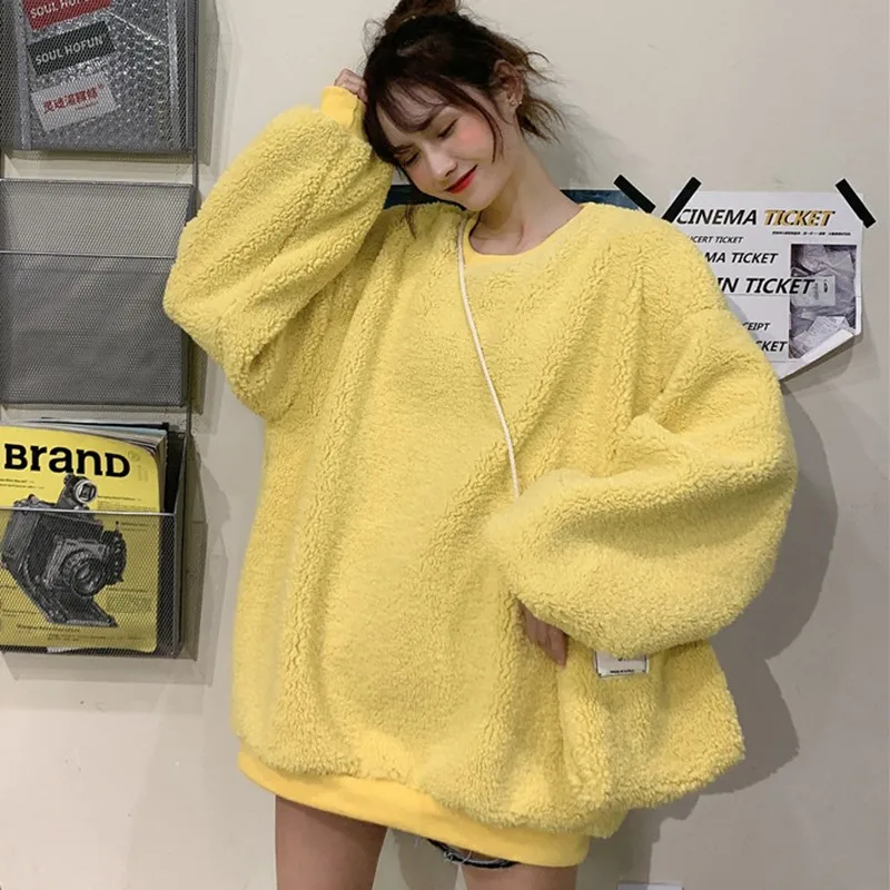 

Hot Warm Women Plush Sweatshirt Cute Candy Long Sleeve Solid Color Pullover Tops Sweatshirt Jumper
