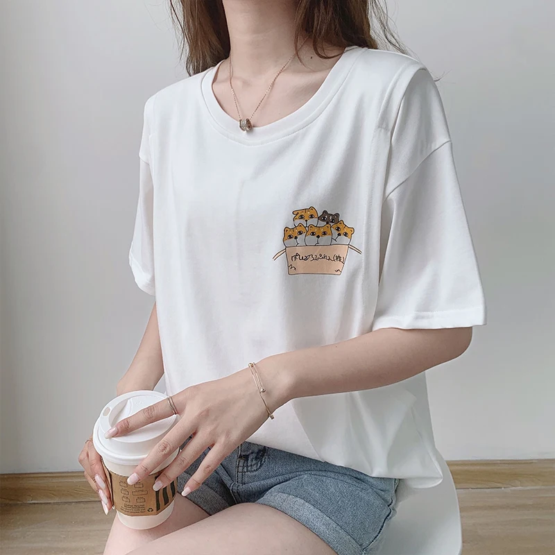 Футболка для кормления с коротким рукавом и принтом милого котенка летняя блузка