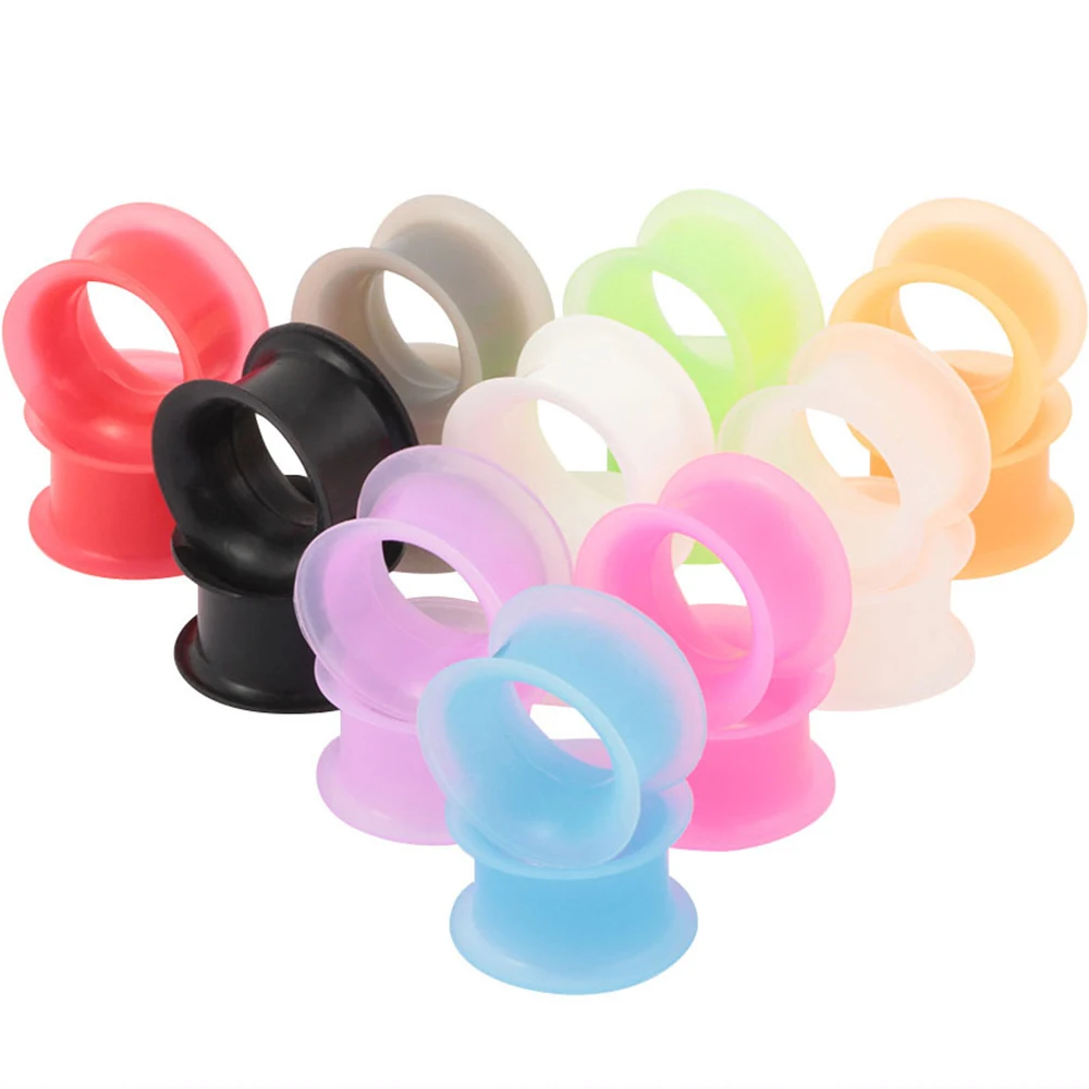 

Pair Silicone Flexible Thin Double Flared Flesh Tunnel Ear Plugs Ear Gauge Expander Stretcher Earlets Earrings Ear Piercing