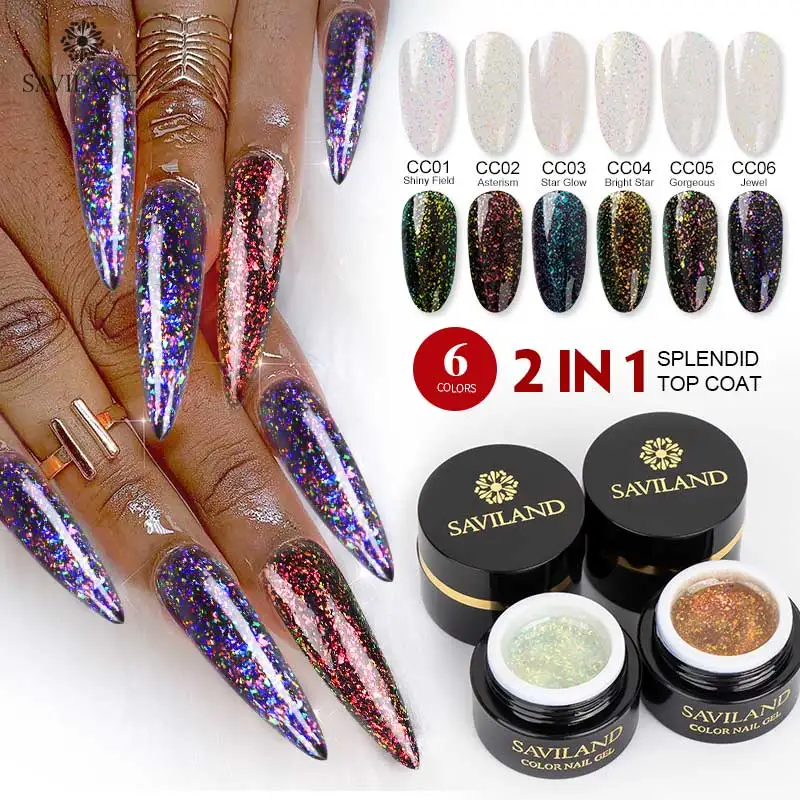Гель лак для ногтей SAVILAND Diamond Shining Top Coat 2 в 1 6 цветов блестящий магазин дизайна|Гель