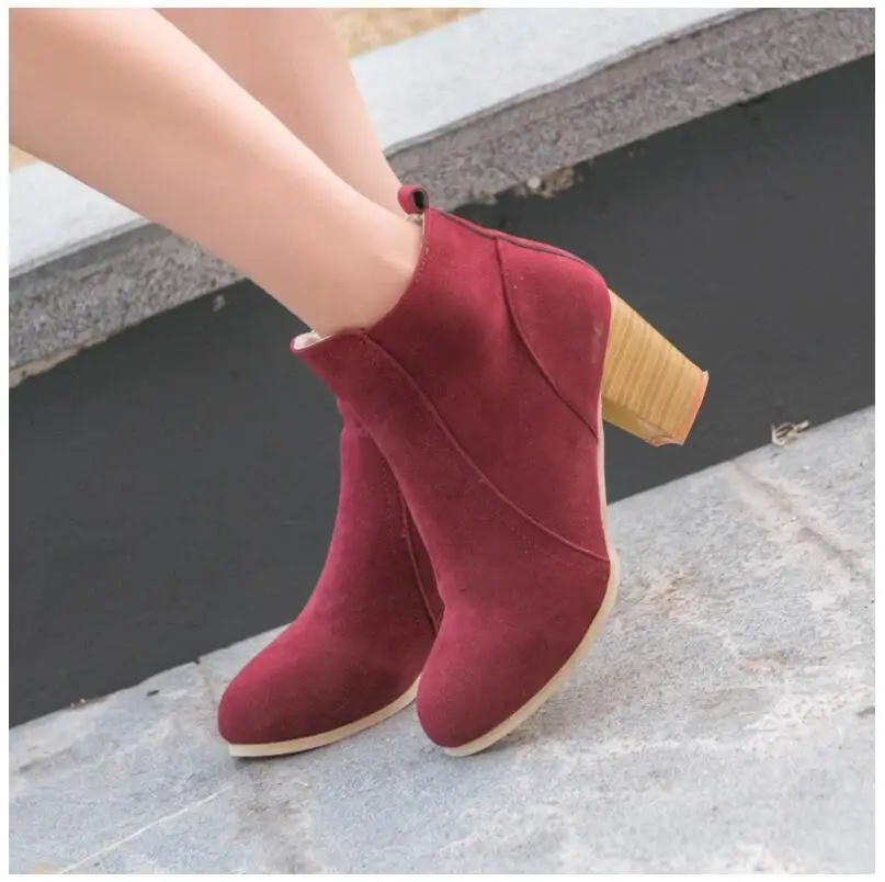 

2021 autumn and winter foreign trade large size women's boots thick with high heel boots matte sideways zipper women's shoes