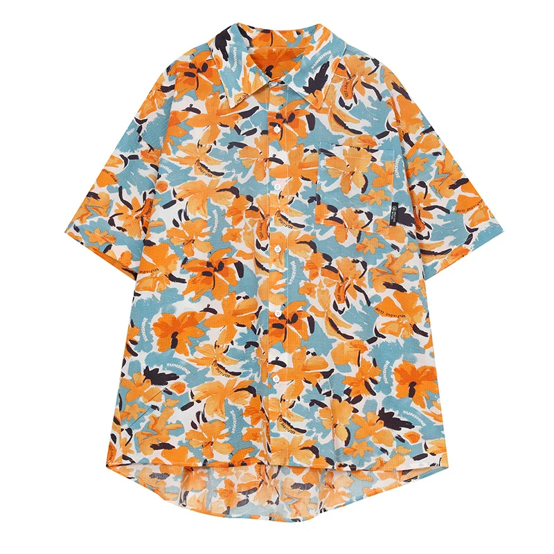 

IEFB Floral Print Beach Style Short Sleeve Men's Shirt 2021 Summer New Color Contrast Shirts Trend Oversize Tops Lapel Clothing