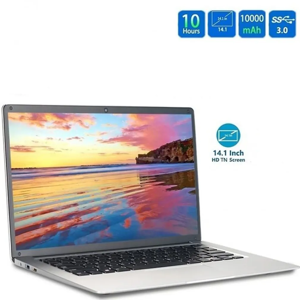 Portable 14 Inch Laptop Silvery Ram 6GB+ Rom 64GB High Definition 2.4Ghz TF Card Ultrathin Computers
