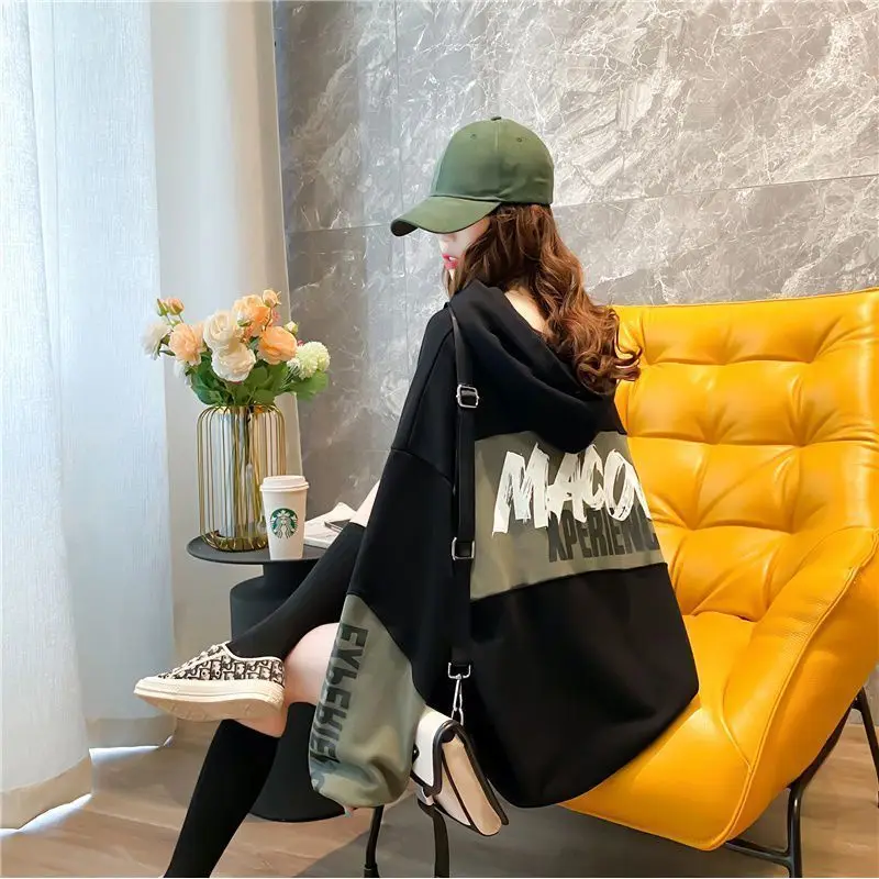 

Cotton fat mm large women's autumn Korean version ins Long Sleeve Jacket net red loose lazy wind Hooded Sweater