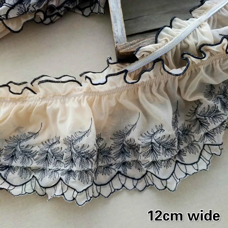 

Apricot Chiffon Fabric Stretch Embroidery Lace DIY Clothes Cheongsam Home Textile Trim Decoration Cloth Accessories