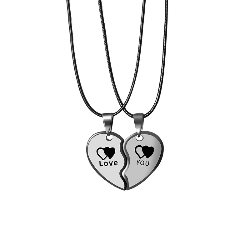

Couples Jewelry Broken Heart Necklaces Black Couple Necklace Stainless Steel Engrave Love You Pendants Necklace Valentine's Day
