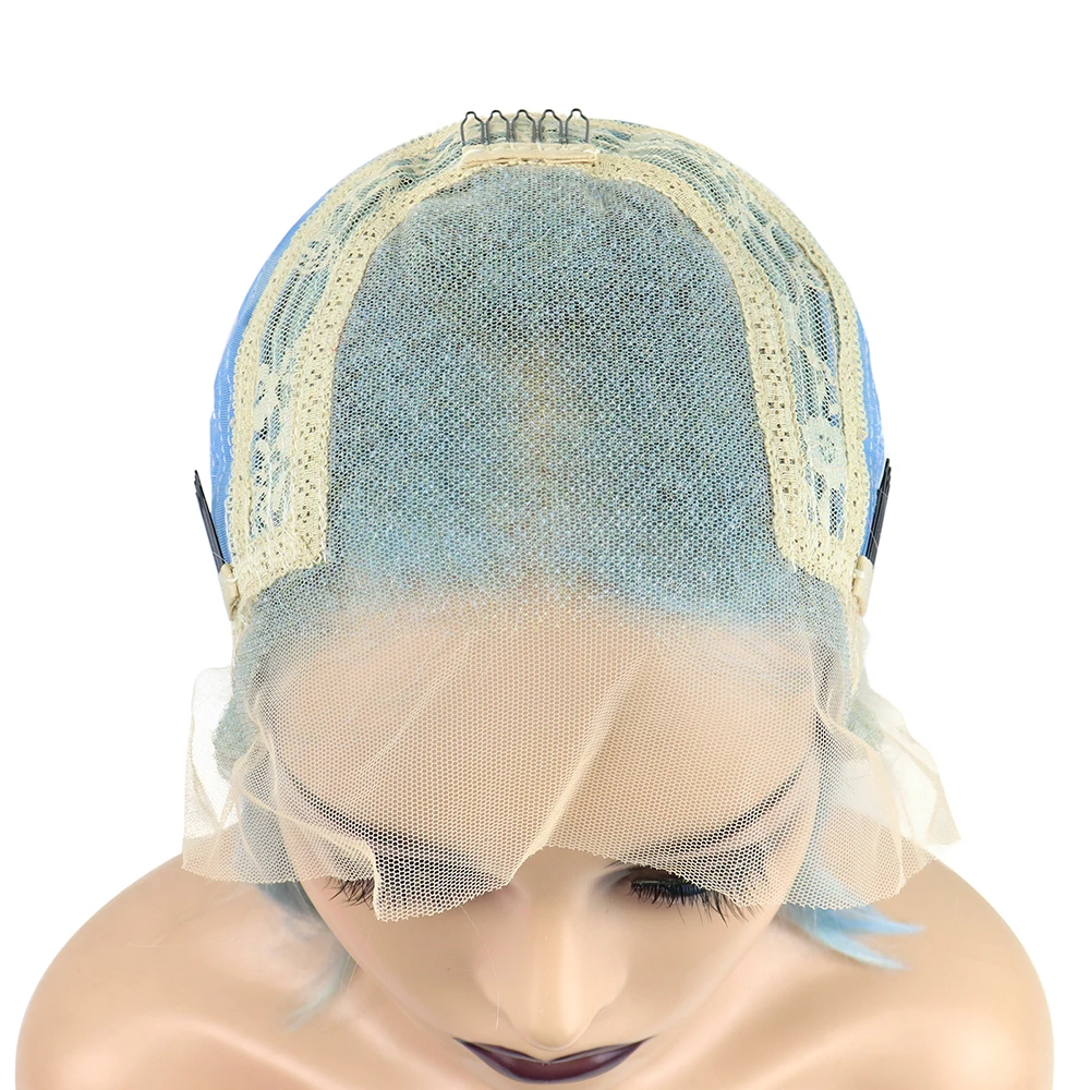 

Straight Short Bob Wigs Human Hair Wigs 13X4 Lace Frontal Wig For Black Women Brazilian Human Hair Wig 150% Density Light Blue