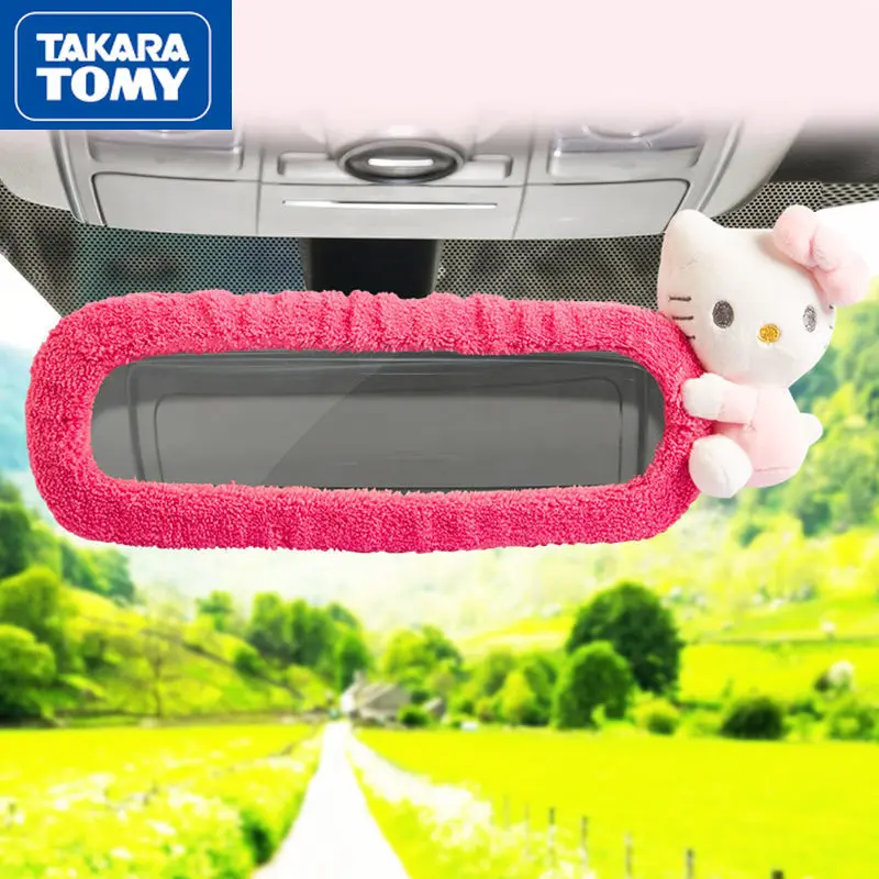 

TAKARA TOMY Car Cute Cartoon Hello Kitty Rear View Mirror Cover Universal Car Rear View Mirror Protective Cover Car Accessories
