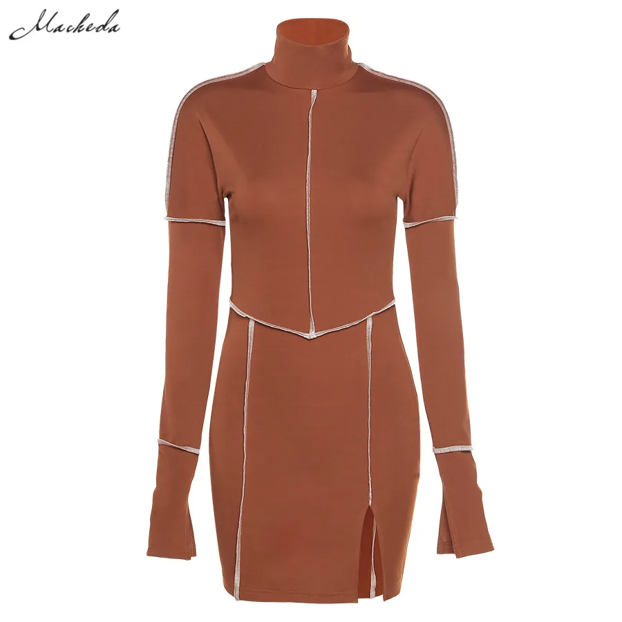 

Spring Sexy Slim Dress Women Turtleneck Long Sleeve Clothing Fashion Street Lady Bodycon Mini Dresses 2021 New