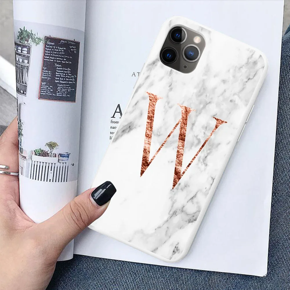 TPU Начальная Буква A B конфетный белый мягкий ТПУ чехол для iPhone 11 Pro MAX 6 7 8Plus XR XS X пользовательское имя сочетание белый чехол под мрамор - Цвет: TPU