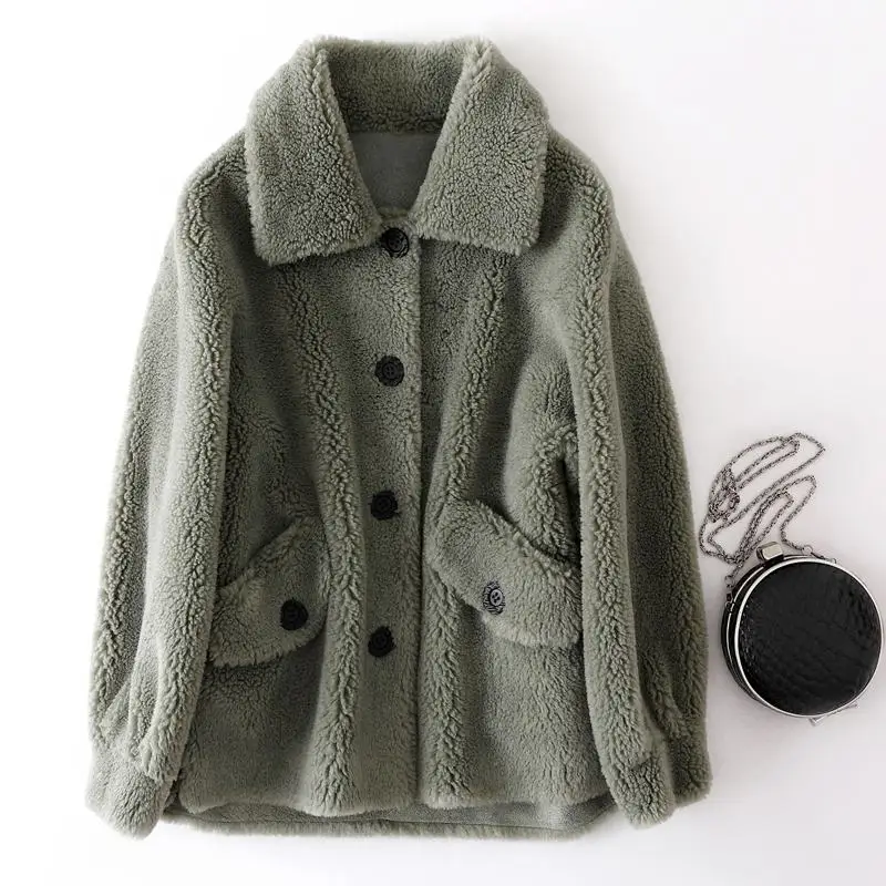 

Women Winter Real Sheep Shearing Coat Female Plush Genuine Lamb Fur Wool Overcoat Suede Leather Liner Jacket Abrigo Mujer K298