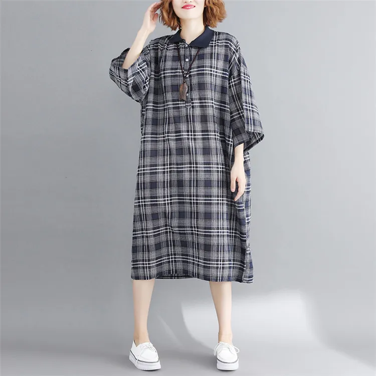 Женское клетчатое платье повседневное весеннее большого размера для беременных