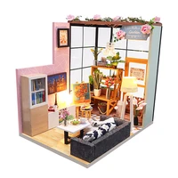 diy wooden casa dollhouse kit assembled miniature furniture roombox light doll house with flower painting toys for adult gifts