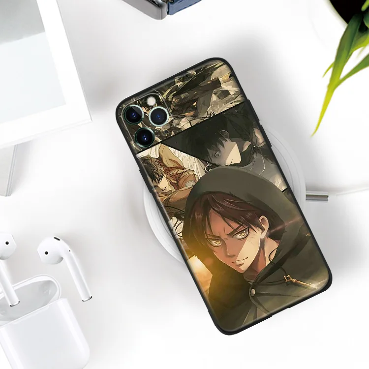 eren jaeger attack on titan manga silicone phone case for iphone se 6 6s 7 8 plus x xr xs 11 12 mini pro max glass cover shell free global shipping