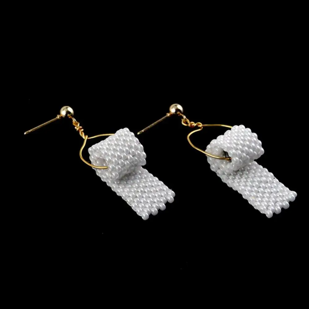 

Women Fashion Full Imitation Pearl Roll Paper Dangle Ear Stud Hook Earrings
