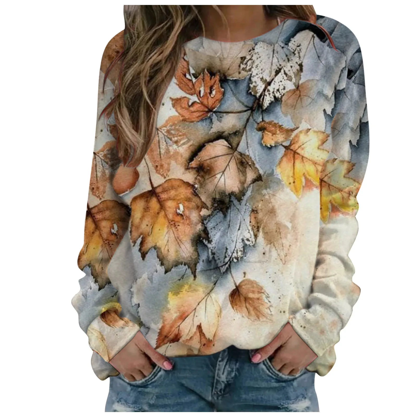 

Women Clothing Casual Fashion T Shirt Tie-dye Colorful Plant Harajuku Pattern Printing Long-sleeved Tops T-shirt Y2k Clothes
