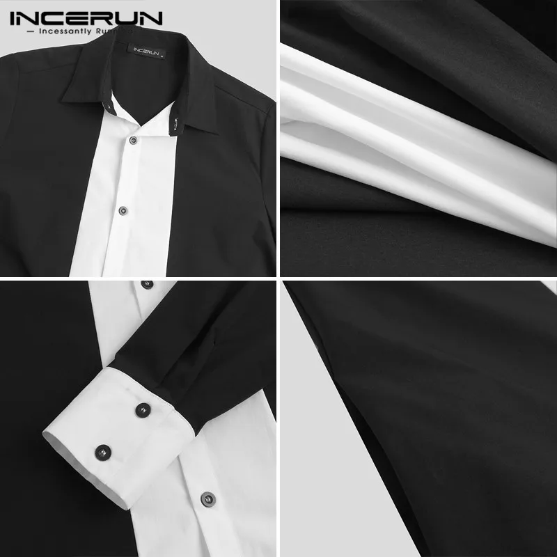 

Men Jubba Thobe Patchwork Long Sleeve Lapel Button Robes Saudi Arabia Dubai Mens Thobe Elegant Muslim Islamic Kaftan INCERUN 5XL