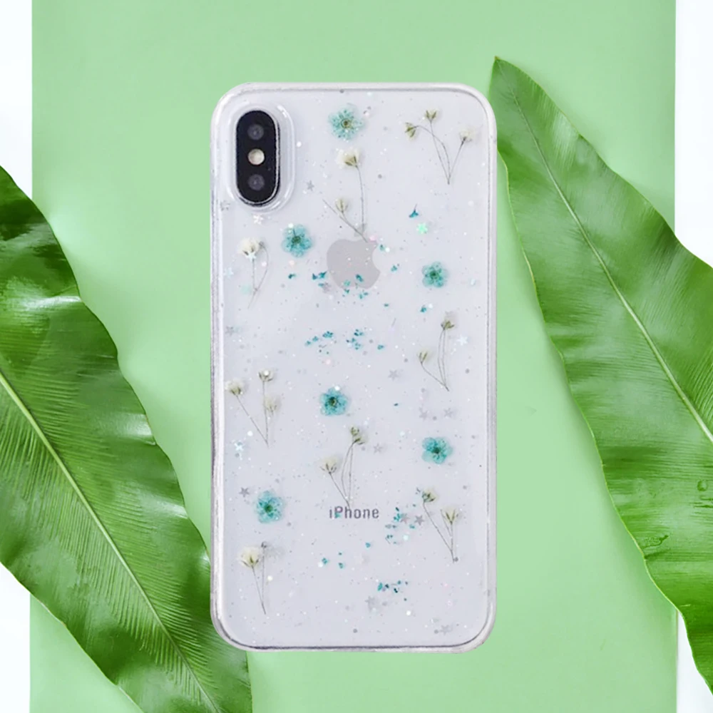 

Transparent Soft Floral Phone Case For iPhone 11 Pro Max X Xr Xs Max 6 6S 7 8 Plus Real Dried Flower Clear Rubber Cover