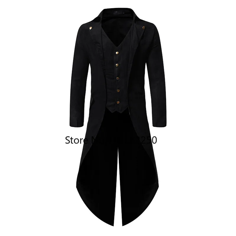 Мужское черное пальто в стиле стимпанк Средневековая готическая куртка мужское