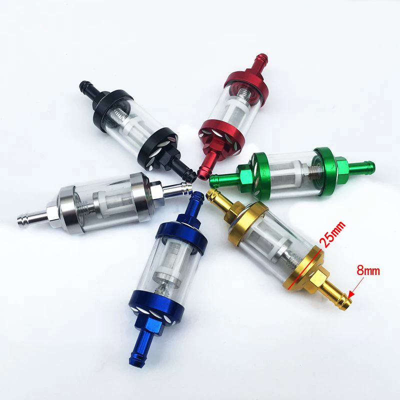 

Universal 8mm Motorcycle Modified Metal Oil Cleaner Inline Filter Removable Motor Transparent Glass Gas Filter