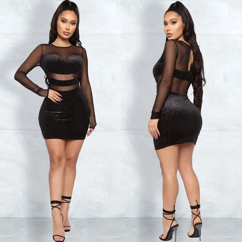 

Осенне-зимняя одежда, облегающие блестящие вечерние платья из сетки для женщин, готическая одежда, винтажный клубный наряд, оптовая продажа