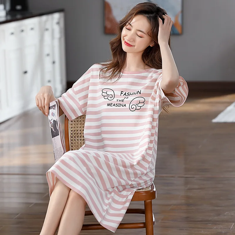 Милая женская ночная рубашка с коротким рукавом длинная хлопковая Ночная в