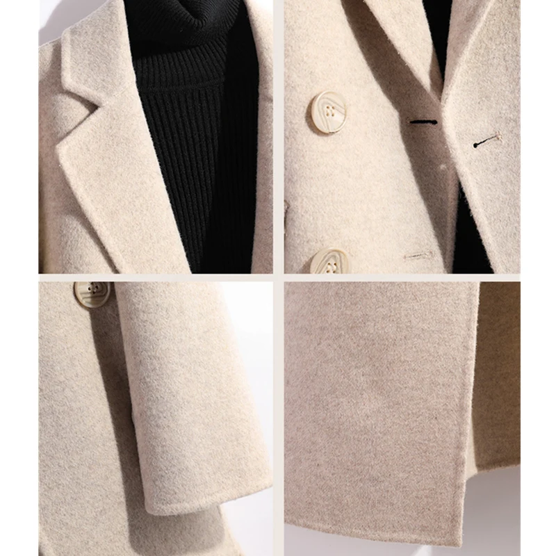 

Cashmere Double Faced Plus Size Coat Women 2021 Winter New Mid Long Woolen Coats Wool Jacket Parka Female Outerwear Clothes Lady