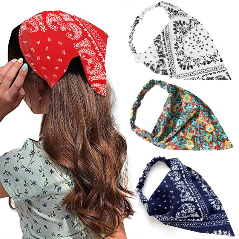 

Повязка на голову женская, треугольная, с цветочным принтом, винтажная, 2021