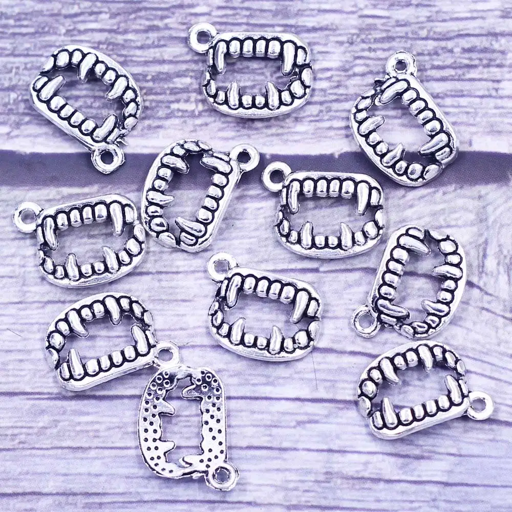 

20Pcs Pendants Zombie Tooth Halloween Metal Ancient Silver Tone For Charms Bracelets Fashion Jewelry DIY Findings 17mm